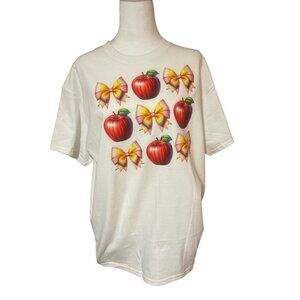Gildan New Adult  Large White Short‎ Sleeve With DTF Teacher Apple, Bow P…